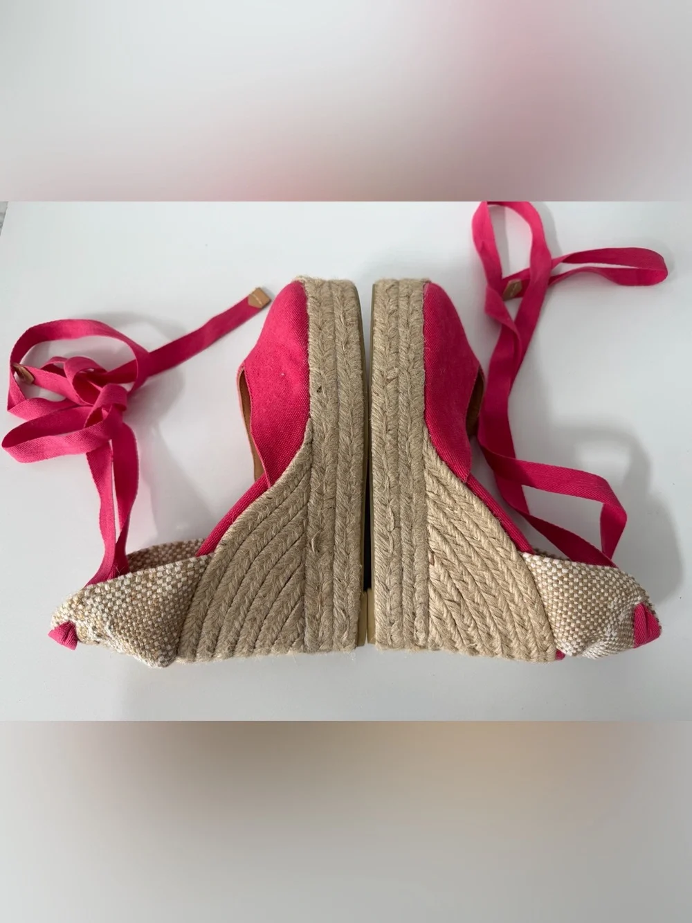 Castañer Carina Espadrille Wedge Sandals in Red/Pink, Size 37 / US 6.5